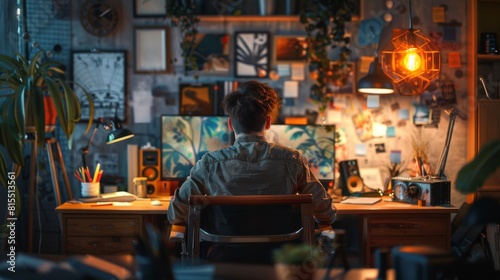 a man working on graphic design projects in his home office