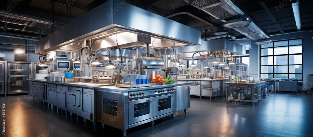 modern kitchen in a factory with a lot of equipment