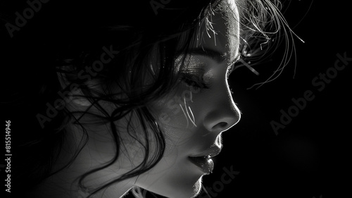 Graceful Woman's Profile in Silhouette, Beauty in Black and White