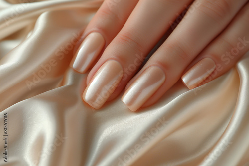 Beautiful hands adorned with wedding rings  showcasing exquisite manicure and skincare