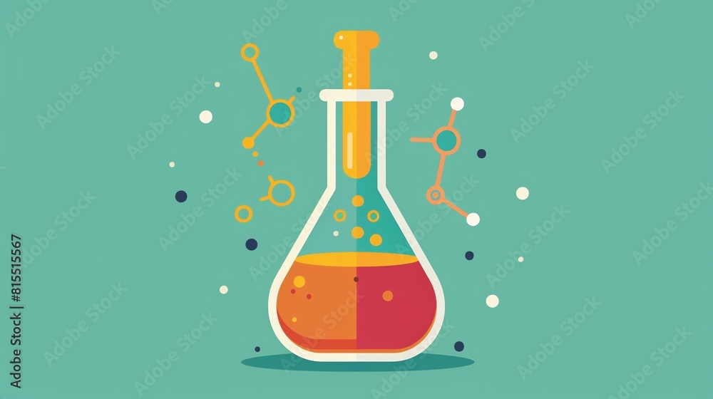 Science experiment flask flat design, top view, flask theme, animation, Analogous Color Scheme