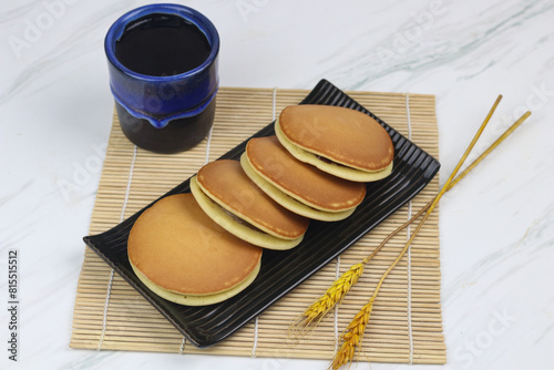 Dorayaki, Japanese popular soft pancakes filled with chocolate jam or red bean paste. 