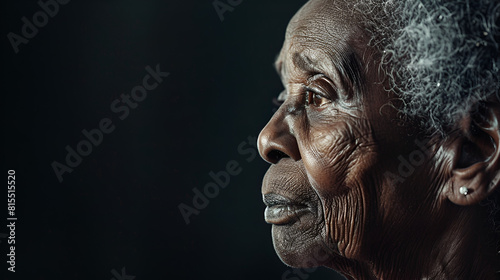 dementia side disease close image up loneliness disorder of a suffering from woman degenerative mental of profile alzheimers elderly black