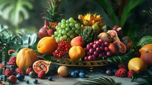 a fruit platter with exotic and seasonal fruits