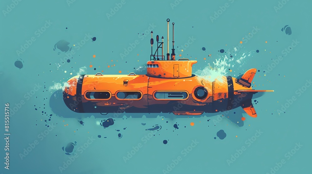 Submarine flat design, top view, ship theme, water color, Complementary Color Scheme Submarine flat design, top view, ship theme, water color, Complementary Color Scheme
