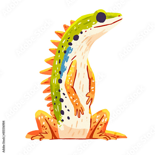 Watercolor Cartoon green anole lizard transparent PNG.