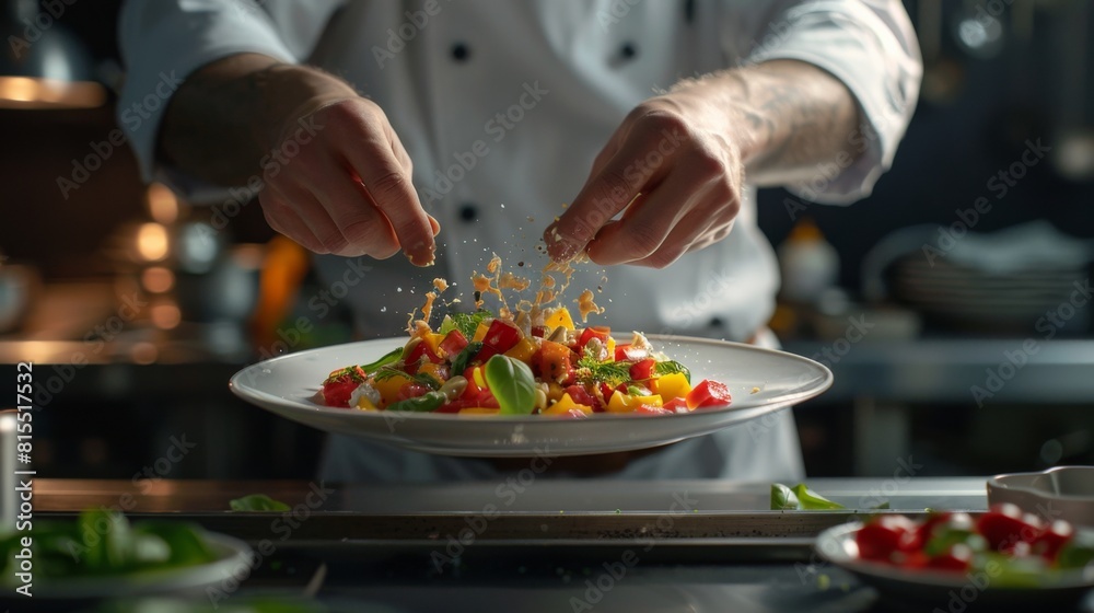 chef plating a gourmet dish with healthy ingredients chef plating a gourmet dish with healthy ingredients