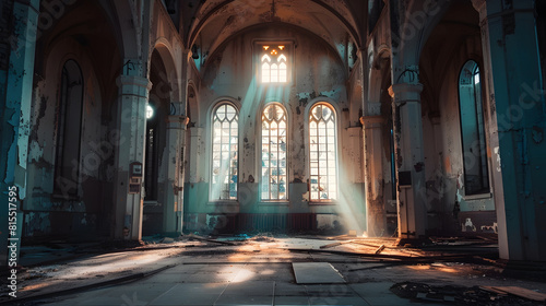 hall of the abandoned church : Generative AI © Generative AI