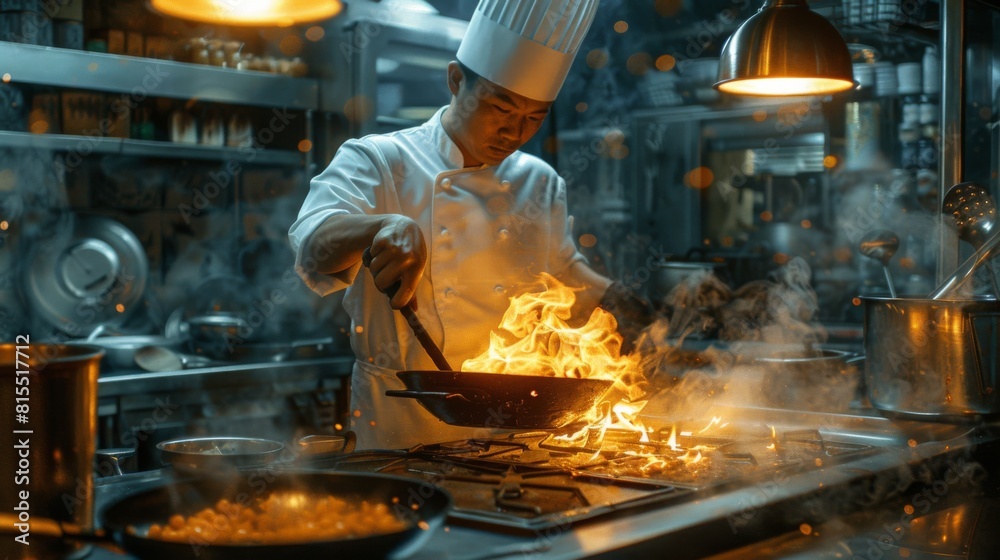 a chef making a low-carb, high-protein dish in a kitchen a chef making a low-carb, high-protein dish in a kitchen