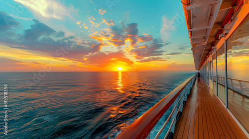 Beautiful sunrise with cruise ship rail photo