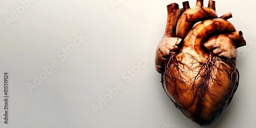 Realistic human heart anatomy on white background with visible veins. Concept Anatomy, Human Heart, Realistic, Veins, White Background photo