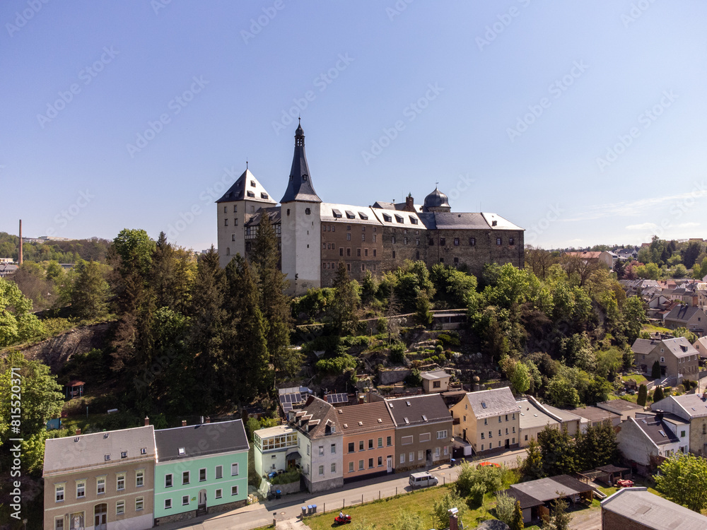 Fototapeta premium castle mylau on the hill,vogtland saxony germany 