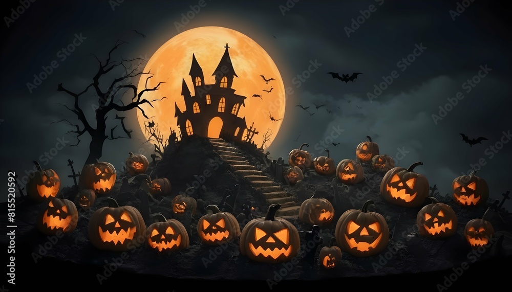 Illustrate a halloween pumpkin carved with a scene upscaled_20