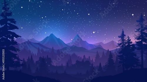 Starry sky flat design, front view, night theme, animation, vivid