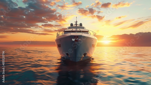 Yacht flat design, front view, ship theme, 3D render, vivid photo