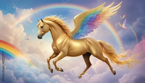 Design a magical depiction of a golden horse with upscaled_6