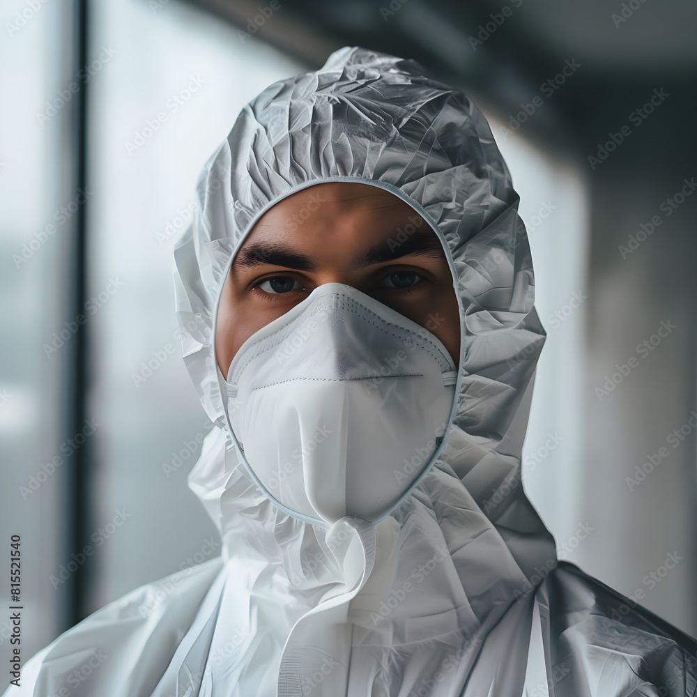 a man wearing a white protective covering a man wearing a white protective covering