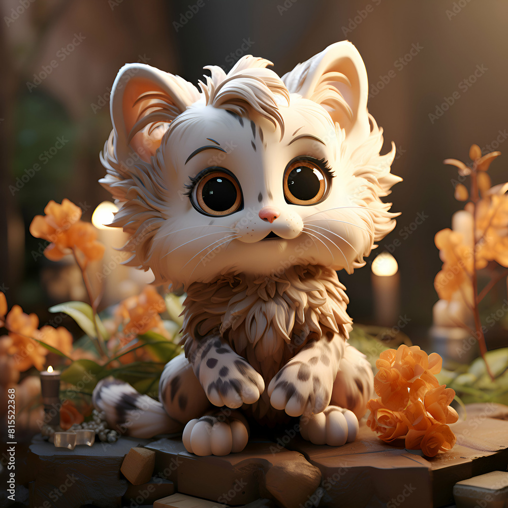 Cute kitten in medieval armor with flowers. 3d illustration. Cute kitten in medieval armor with flowers. 3d illustration.