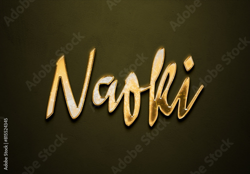 Old gold text effect of Japanese name Naoki with 3D glossy style Mockup. photo