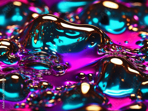 Iridescent Liquid Metal, Bold Holographic Blob Shapes