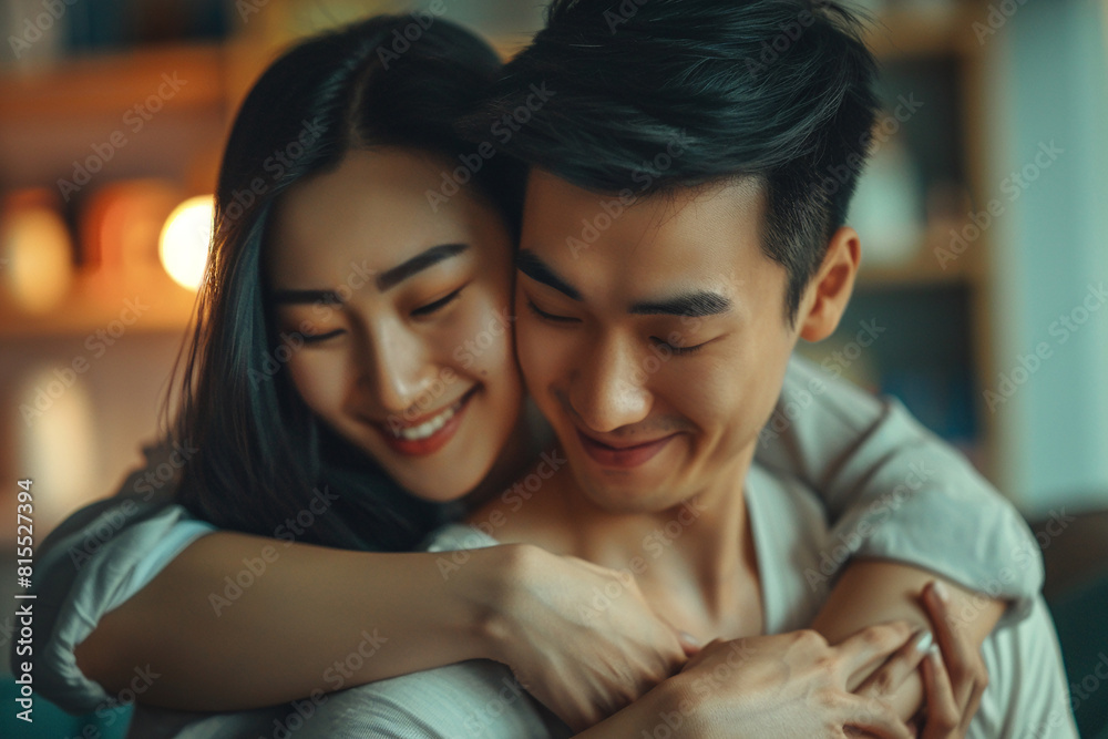 An affectionate Asian couple arms around each other An affectionate Asian couple arms around each other