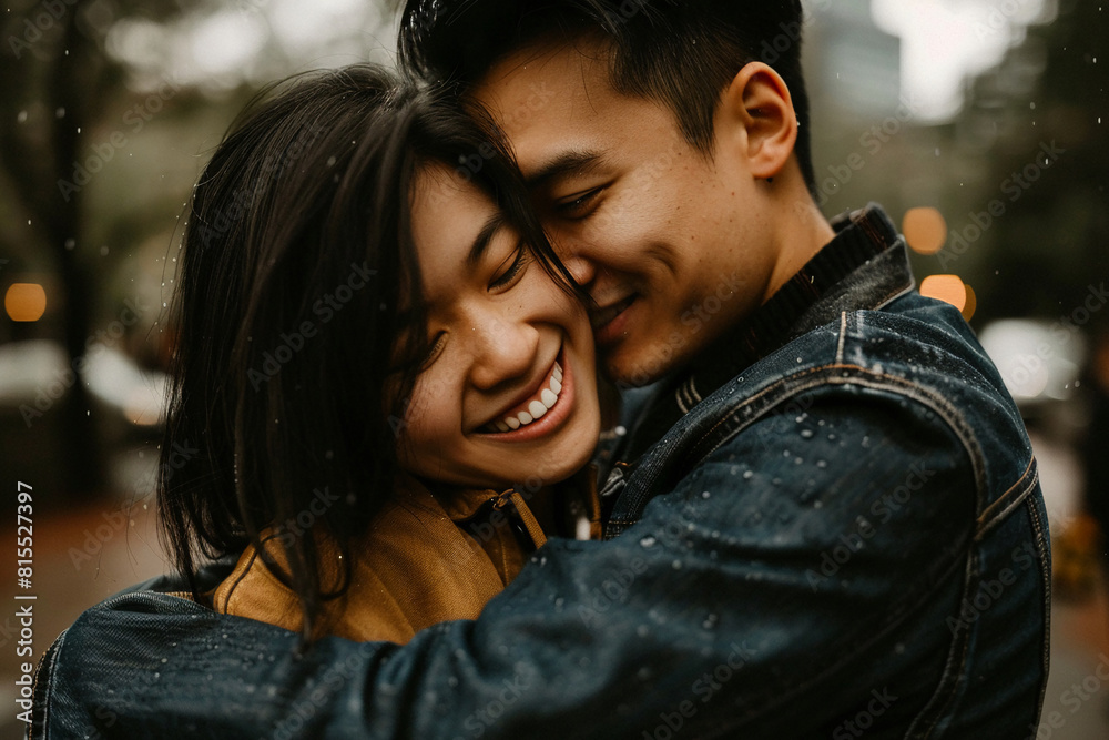 An affectionate Asian couple arms around each other An affectionate Asian couple arms around each other