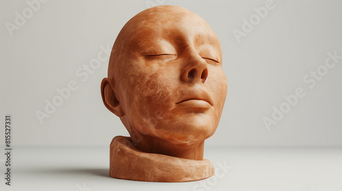 mannequin head profile. Female antique statue's head isolated on a white color background. Female red mannequin head 3d render. Shop display, pastel colors. Woman face. Mannequin made of red plastic.
