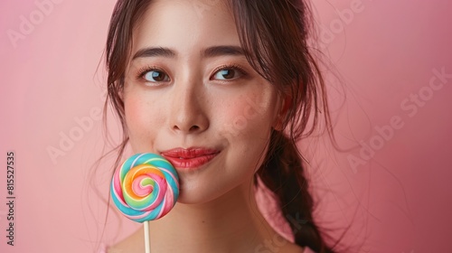 Asian LGBT woman with rainbow lollipop