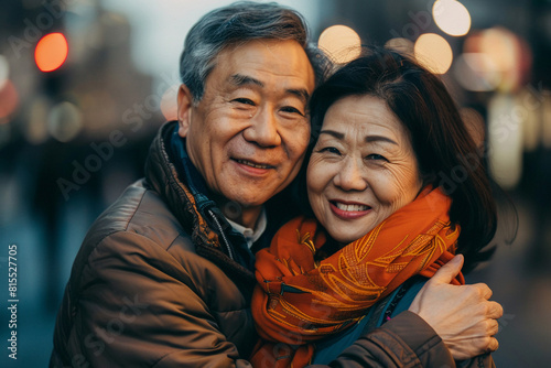 An Asian couple in a warm embrace photo