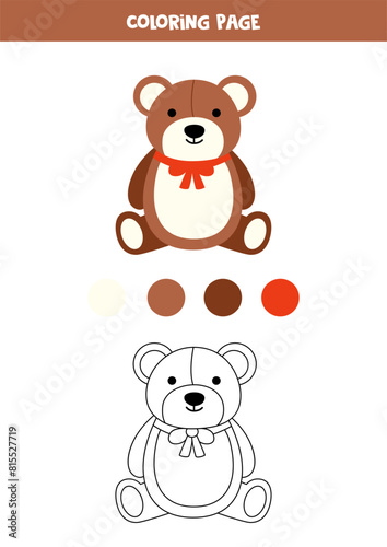 Color cute cartoon teddy bear. Worksheet for kids. © Milya Shaykh