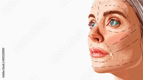 Mature woman with marks on her face against white background photo