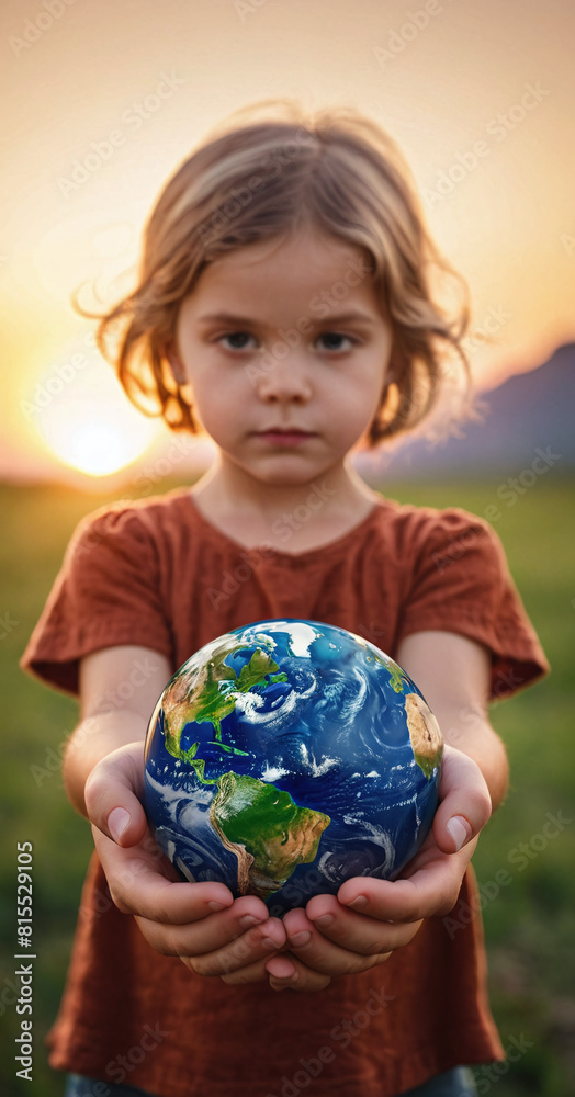 Child Holding the green planet Earth, environment concept for climate awareness Child Holding the green planet Earth, environment concept for climate awareness