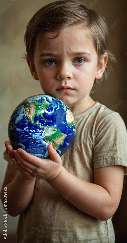 Child Holding the green planet Earth, environment concept for climate awareness Child Holding the green planet Earth, environment concept for climate awareness