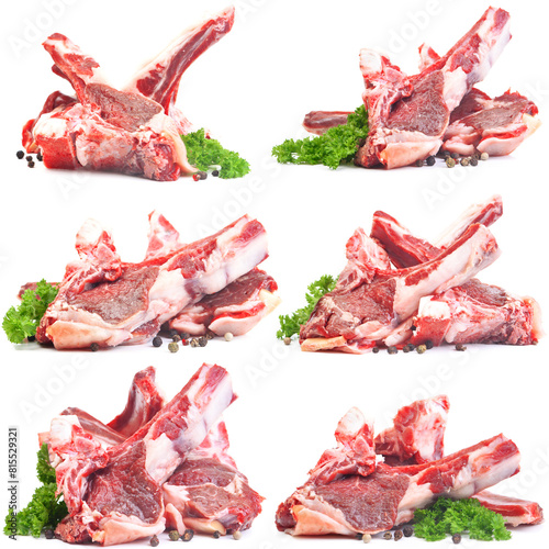 Raw lamb ribs on white isolated