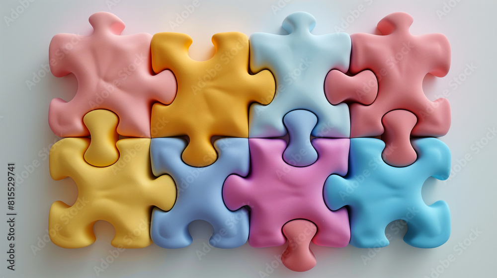 Puzzle pieces on a white surface. Bright wall of colorful jigsaw puzzles. Abstract background. Concept of creative, logical thinking. Different colorful shapes wooden blocks on light background. Puzzle pieces on a white surface. Bright wall of colorful jigsaw puzzles. Abstract background. Concept of creative, logical thinking. Different colorful shapes wooden blocks on light background.