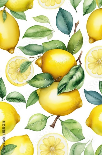 Watercolor seamless pattern lemons isolated on white background.