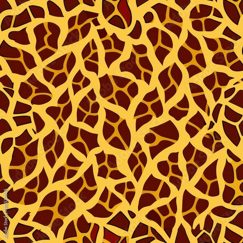 Seamless pattern of exotic giraffe print in warm caramel hues, Generative AI