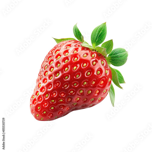 A red strawberry with green leaves