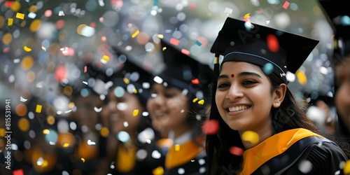 Indian University Graduates Celebrating Achievements on Campus. Concept Indian Culture, Graduation Ceremony, Campus Life, Academic Success, Achievements photo