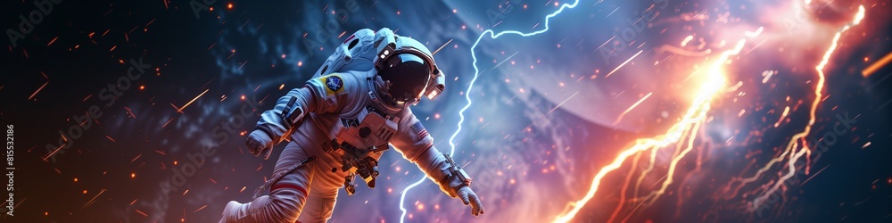 Fototapeta premium Astronauts flying in space adventure scenes generated by AI.