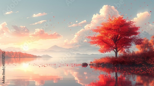 The scenic beauty of autumn fall season nature landscape is captured in this enchanting  illustration #815532732