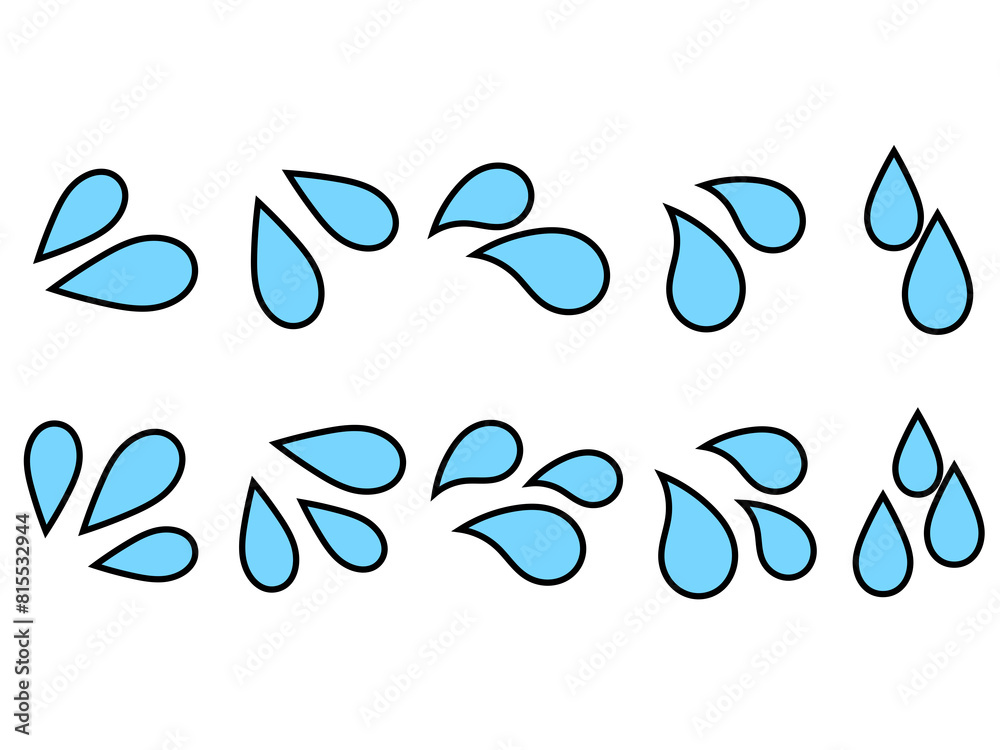 Fototapeta premium 黒主線水しぶきアイコンフルセット：青