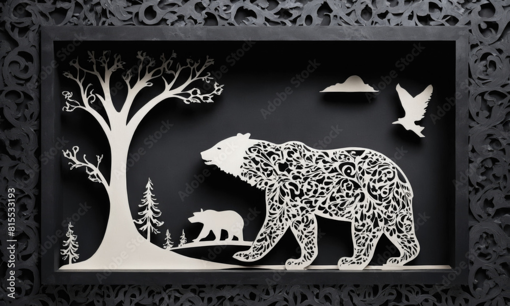 Fototapeta premium Fantasy Illustration of a wild animal bear. Digital art style wallpaper background.