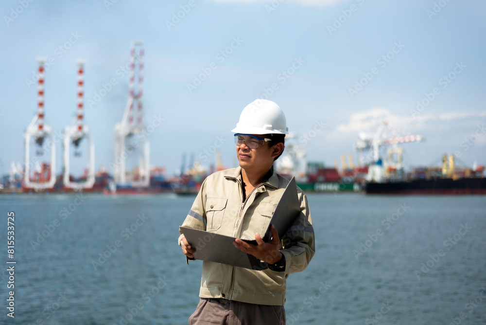 Engineer are working on container shipping port at night. Engineer are working on container shipping port at night.