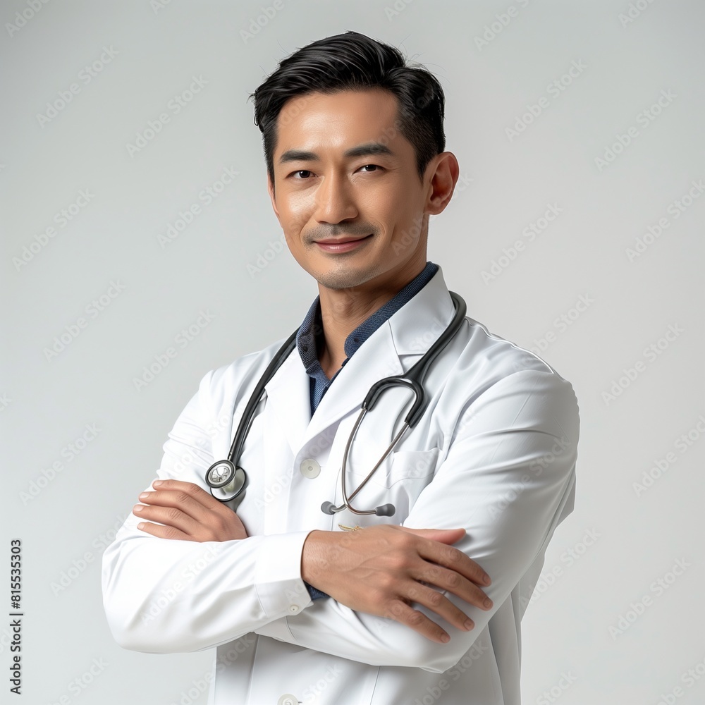 doctor portrait with a black stethoscope on a white background generated by AI. doctor portrait with a black stethoscope on a white background generated by AI.
