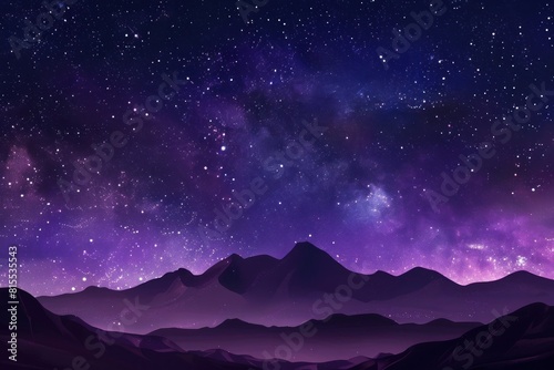 Majestic Purple Night Sky Over Mountain Silhouettes  a Celestial View  Generative AI
