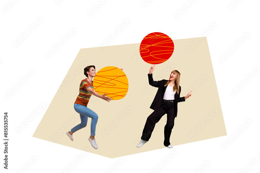 © deagreez - Creative image collage young happy joyful women leisure basketball spin finger professional players drawing doodles background