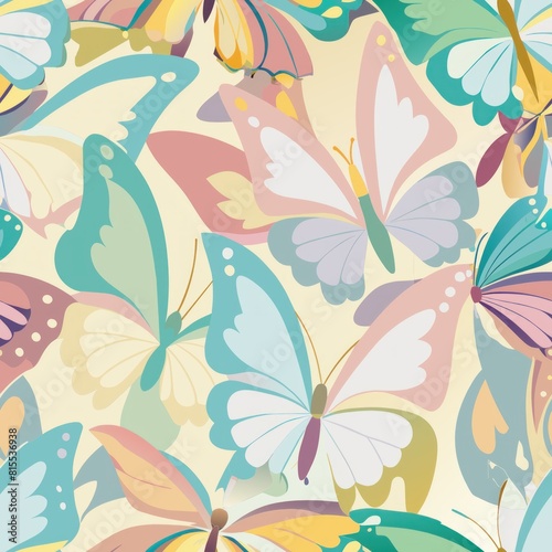  Seamless pattern of mesmerizing butterfly wings in delicate pastels, Generative A