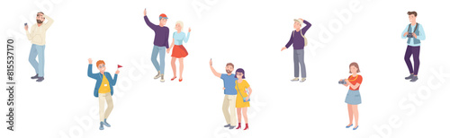 People Tourist Character on Excursion Go Sightseeing and Take Photos Vector Set