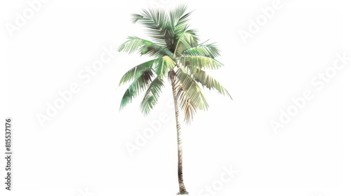 Single green palm tree with a tall, slender trunk and lush fronds, hand-drawn in a vintage style and isolated against white for a striking effect © Alpha